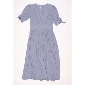 Free People Love Of My Life Midi Button Front Dress In Blue
